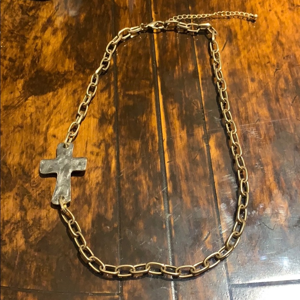 Gold tone cross necklace